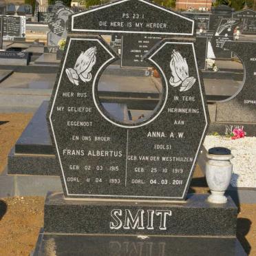 SMIT Frans Albertus 1915-1993 &amp; Anna A.W. VAN DER WESTHUIZEN 1919-2011