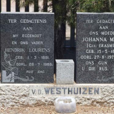 WESTHUIZEN Hendrik Lourens, v.d. 1891-1965 &amp; Johanna Maria ERASMUS 1890-1976