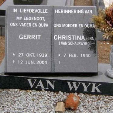 WYK Gerrit, van 1939-2004 &amp; Christina VAN SCHALKWYK 1940-