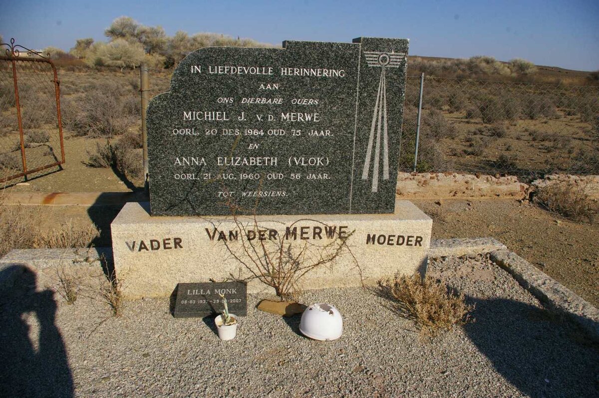 MERWE Michiel J., van der -1964 &amp; Anna Elizabeth VLOK -1960 :: MONK Lilla 1932-2007