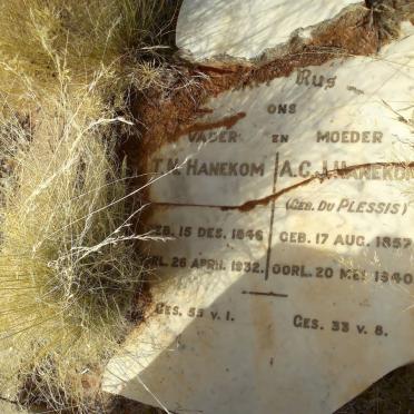 HANEKOM T.N. 1846-1932 &amp; A.C.J. DU PLESSIS 1857-1940