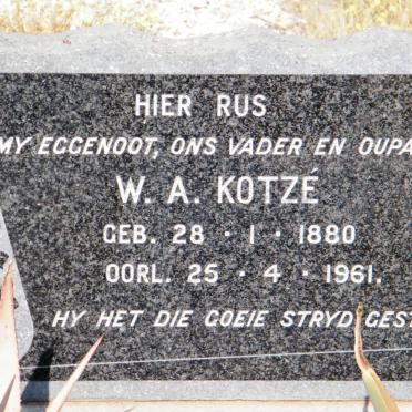 KOTZÉ W.A. 1880-1961 &amp; Chrissie G.L. 1885-1974