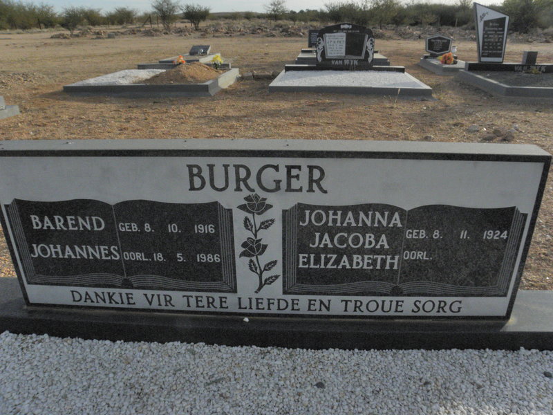 BURGER Barend Johannes 1916-1986 &amp; Johanna Jacoba Elizabeth 1924-