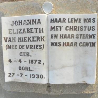 NIEKERK Johanna Elizabeth, van nee de VRIES 1872-1930