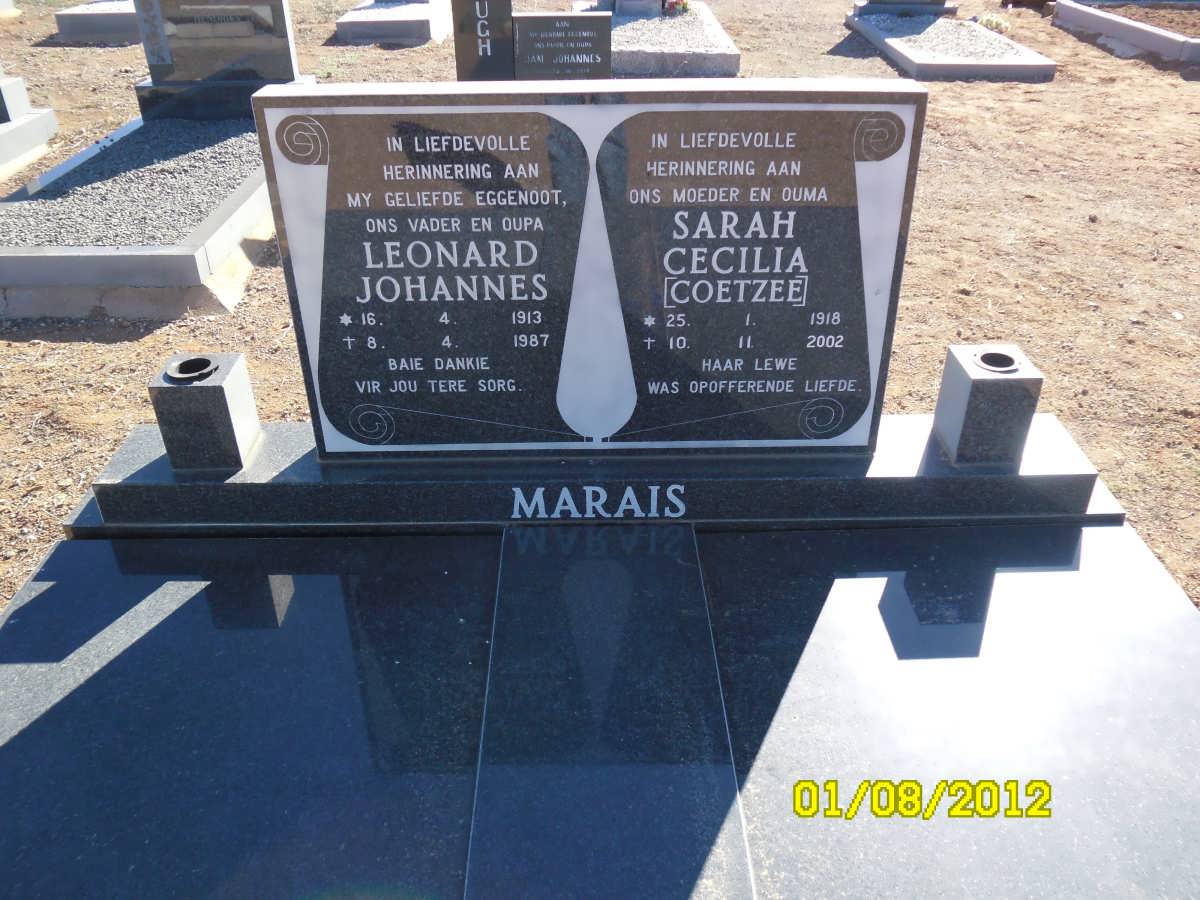 MARAIS Leonard Johannes 1913-1987 &amp; Sarah Cecilia COETZEE 1918-2002