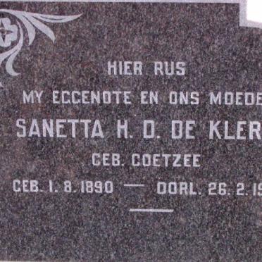 KLERK Sanetta H.D., de nee COETZEE 1890-1962