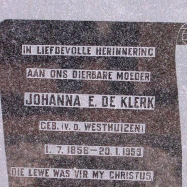 KLERK Johanna E., de nee v.d. WESTHUIZEN 1858-1959
