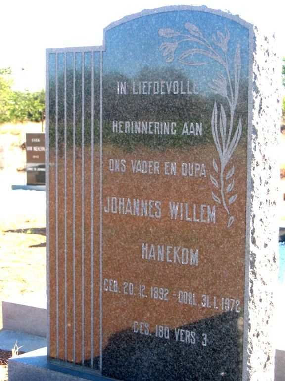 HANEKOM Johannes Willem 1892-1972