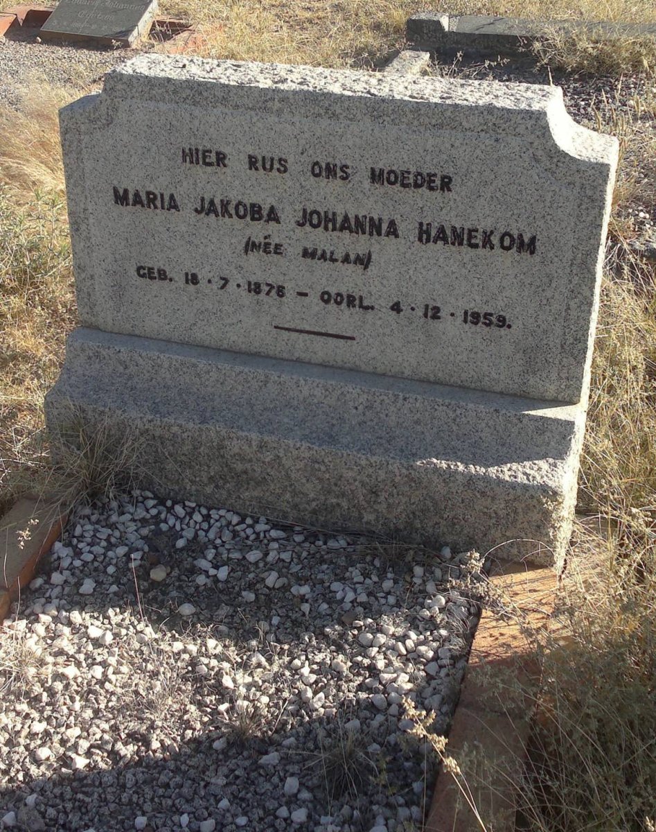 HANEKOM Maria Jakoba Johanna nee MALAN 1876-1959