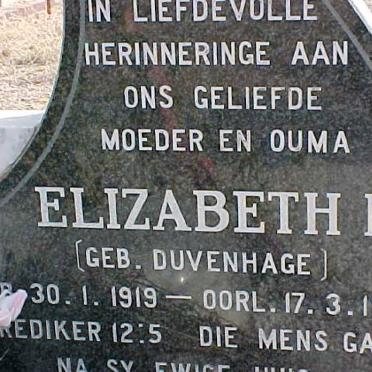 ? Elizabeth M. nee DUVENHAGE 1919-1998