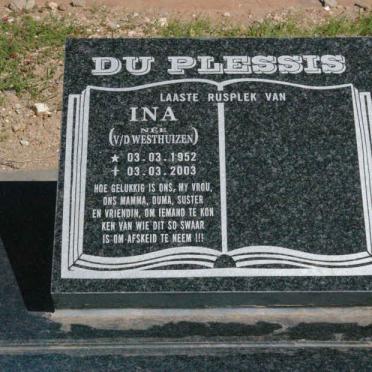 PLESSIS Ina, du nee V.D. WESTHUIZEN 1952-2003