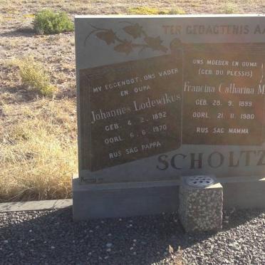 SCHOLTZ Johannes Lodewikus 1892-1970 &amp; Francina Catharina M. DU PLESSIS 1899-1980