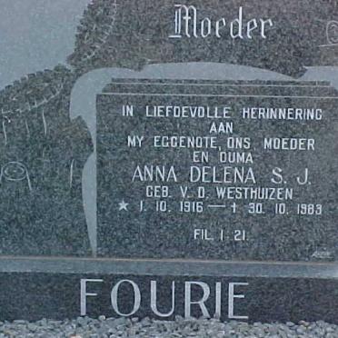 FOURIE Anna Delena S.J. nee V.D. WESTHUIZEN 1916-1983
