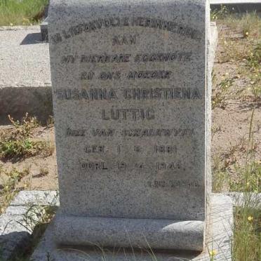 LÜTTIG Susanna Christiena nee VAN SCHALKWYK 1881-194?
