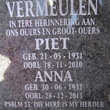 VERMEULEN Piet 1931-2010 &amp; Anna 1931-2013