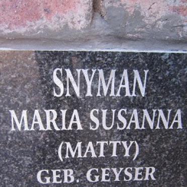 SNYMAN Maria Susanna nee GEYSER 1920-2011