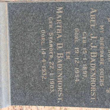 BADENHORST Abel J.J. 1897-1954 &amp; Martha STANDER 1903-1932