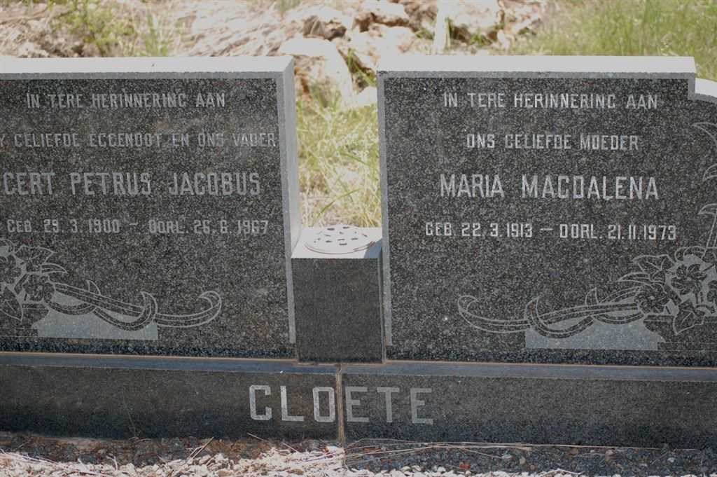 CLOETE Gert Petrus Jacobus 1900-1967 &amp; Maria Magdalena 1913-1973