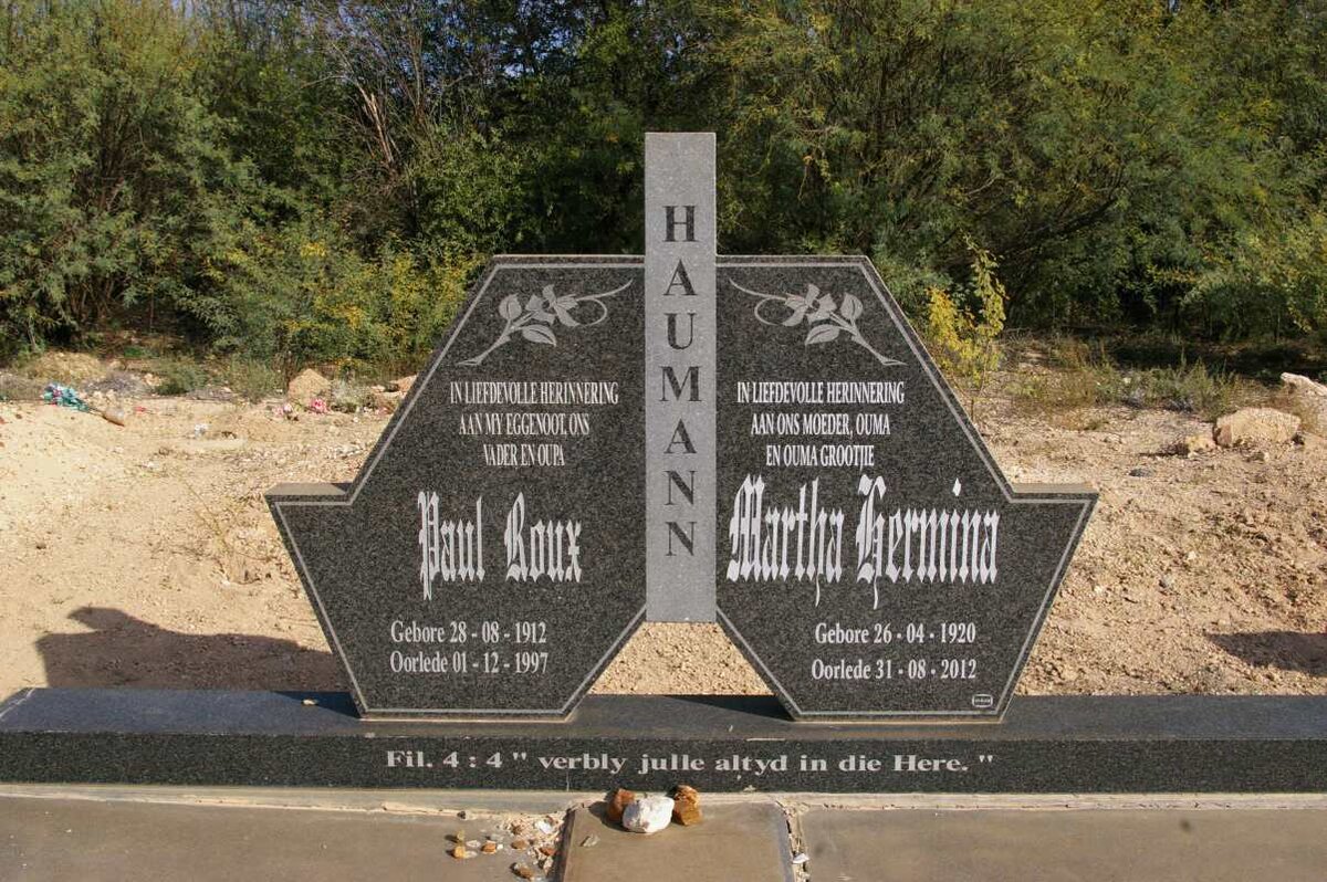 HAUMANN Paul Roux 1912-1997 &amp; Martha Hermina 1920-2012