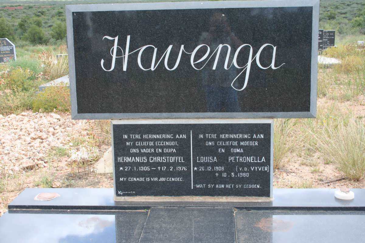HAVENGA Hermanus Christoffel 1905-1976 &amp; Louisa Petronella V.D. VYVER 1908-1980