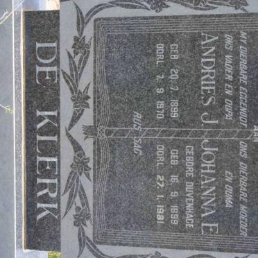 KLERK Andries J., de 1899-1970 &amp; Johanna E. DUVENHAGE 1899-1981