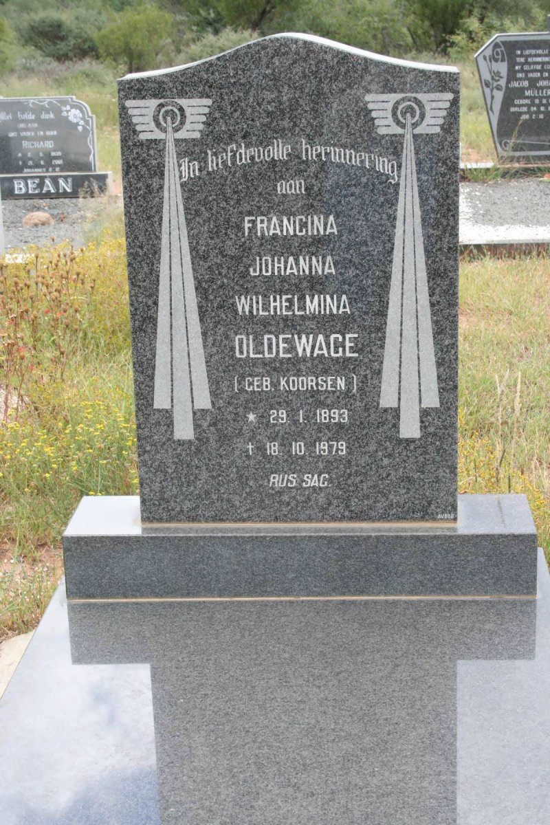 OLDEWAGE Francina Johanna Wilhelmina nee KOORSEN 1893-1979