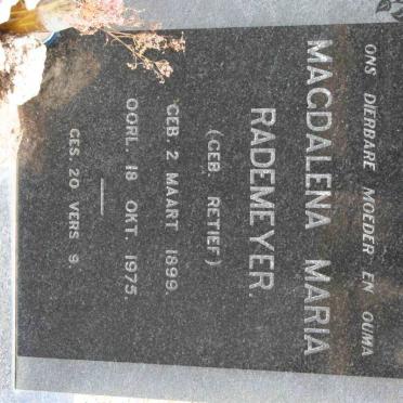 RADEMEYER Magdalena Maria nee RETIEF 1899-1975