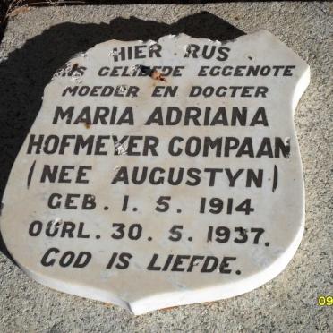 COMPAAN Maria Adriana Hofmeyer nee AUGUSTYN 1914-1937