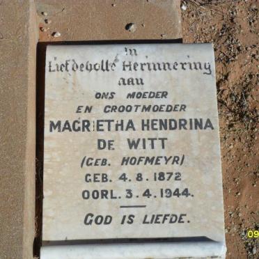 WITT Margrietha Hendrina, de nee HOFMEYR 1872-1944