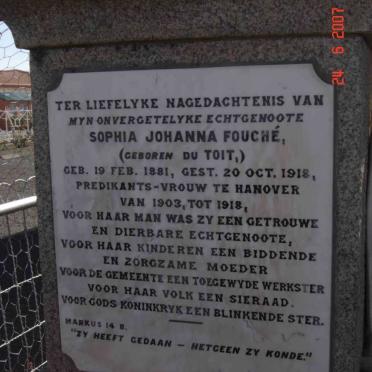 FOUCHE Sophia Johanna nee DU TOIT 1881-1918