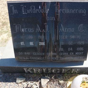 KRUGER Florus A.J. 1931-2016 &amp; Anna C. SMITH 1925-1995