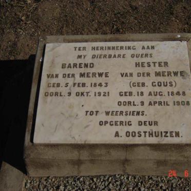 MERWE Barend, van der 1843-1921 &amp; Hester GOUS 1848-1908
