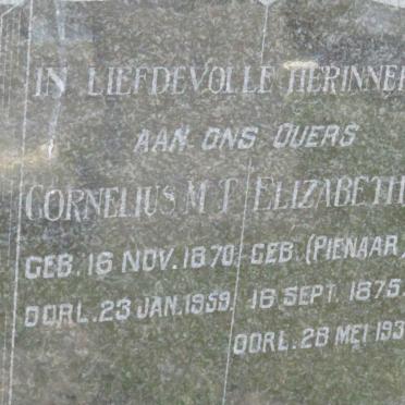 OOSTHUIZEN Cornelius M.T. 1870-1959 &amp; Elizabeth J. PIENAAR 1875-1937