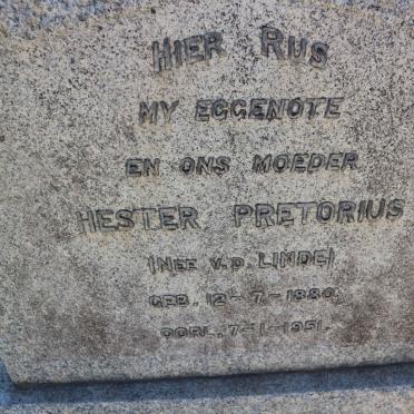 PRETORIUS Hester nee V.D. LINDE 1880-1951