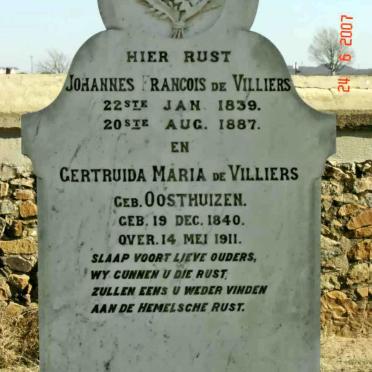 VILLIERS Johannes Francois, de 1839-1887 &amp; Gertruida Maria OOSTHUIZEN 1840-1911