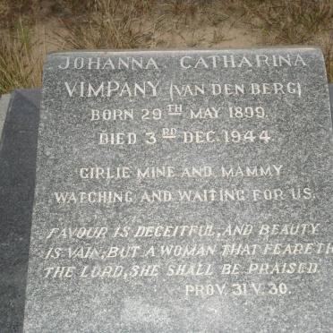 VIMPANY Johanna Catharina nee VAN DEN BERG 1899-1944