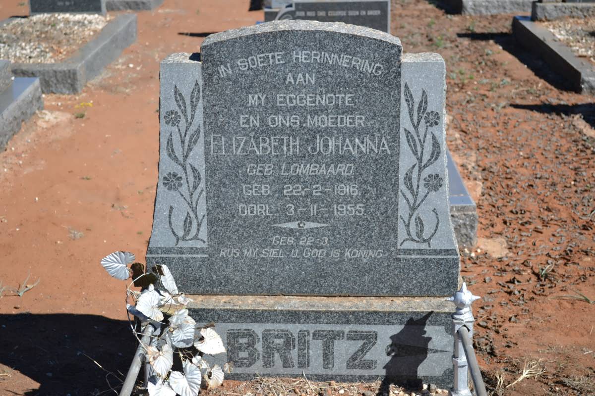 BRITZ Elizabeth Johanna nee LOMBAARD 1916-1955