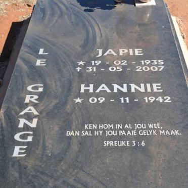 GRANGE Japie, le 1935-2007 &amp; Hannie 1942-