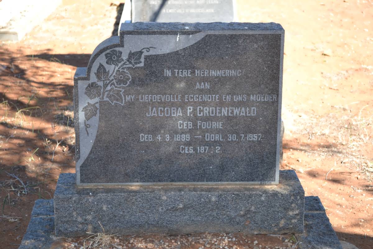 GROENEWALD Jacoba P. nee FOURIE 1889-1957