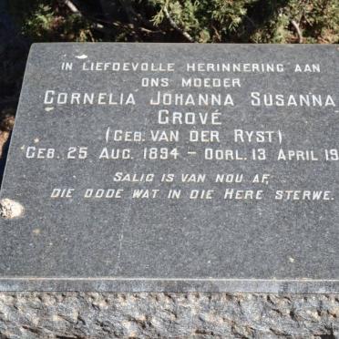 GROVE Cornelia Johanna Susanna nee VAN DER RYST 1894-1972