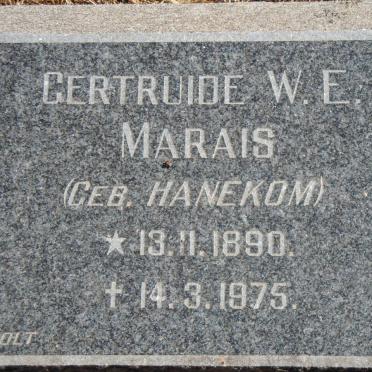 MARAIS Gertruide W.E. nee HANEKOM 1890-1975