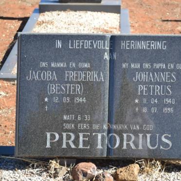 PRETORIUS Johannes Petrus 1940-1996 &amp; Jacoba Frederika BESTER 1944-
