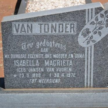 TONDER Isabella Magrieta nee JANSEN VAN VUUREN 1888-1972