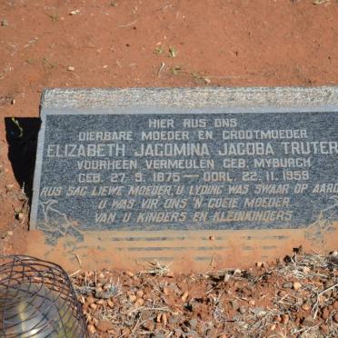 TRUTER Elizabeth Jacomina Jacoba nee MYBURGH voorheen VERMEULEN 1875-1959
