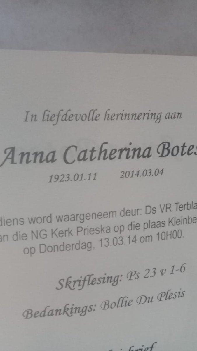 BOTES Anna Catherina 1923-2014