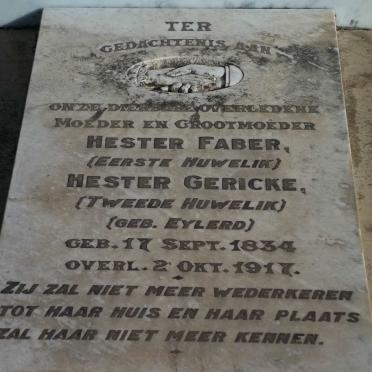 FABER Cornelis Jacobus 1833-1890 &amp; Hester GERICKE voorheen FABER nee EYLERD 1834-1917 