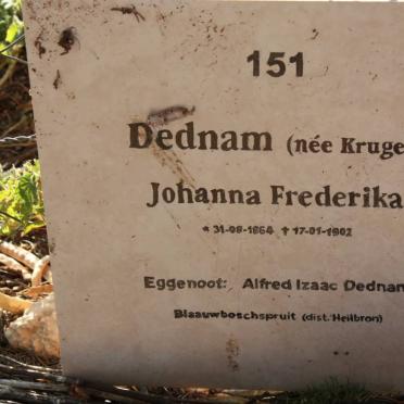 DEDNAM Johanna Frederika nee KRUGER 1864-1902
