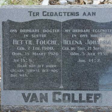 COLLER Helena Johanna, van nee DU TOIT 1876-1931 :: FOUCHE Hettie 1900-1926