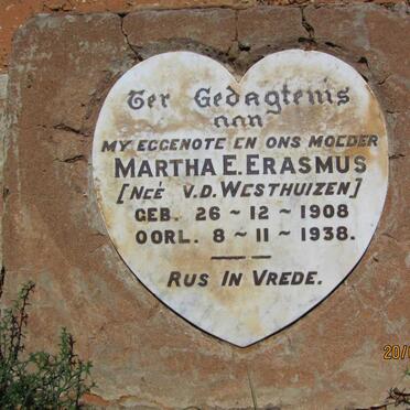 ERASMUS Martha E. nee VAN DER WESTHUIZEN 1908-1938