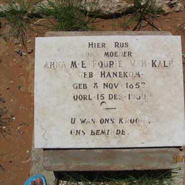 FOURIE Anna M.E. voorheen KALP nee HANEKOM 1852-1930
